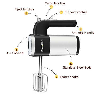 5 hastigheter 500W hög effekt elektrisk mat Mixer Hand Blender Dough Blender Ägg slår hand Mixer för kök 220V