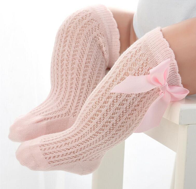 Chaussettes hautes pour bébés, nourrissons, enfants en bas âge, filles et garçons, collants chauffe-jambes, nœud en ruban, coton solide, extensible, mignon et charmant