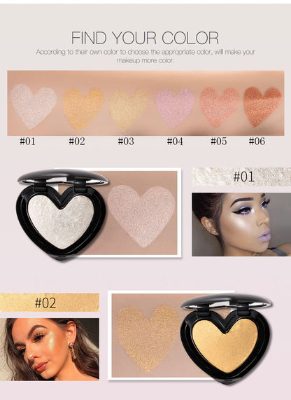 Guld Highlighter Palett Kosmetisk Iluminador Face Contour Glow Makeup Brons Powder Roze Shimmer High Lighter Heart 