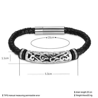 Punk stainless steel leather bracelet