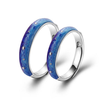 Blue Starry Sky Lovers Rings For Men And Women