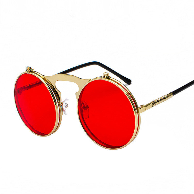 New Vintage Round Steampunk Sunglasses Flip-Up UV Protection Metal Frame Men And Women Summer Cycling Sun Glasses