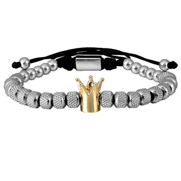 Lyxigt romerskt kungligt krona-berlockarmband för män i rostfritt stål med geometri, pulsera för män, justerbara armband för par, presentsmycken