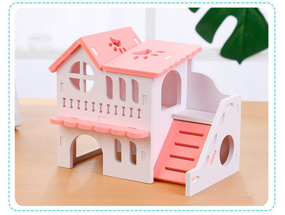 Hamster Toy House - Double-layer Ecological Wood Villa