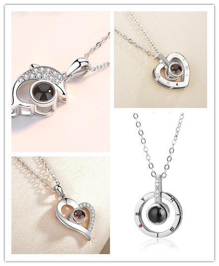 Fashion 100 Languages I Love You Projection Couple Round Pendant Romantic Love Memory Wedding Lovers Necklace Gifts