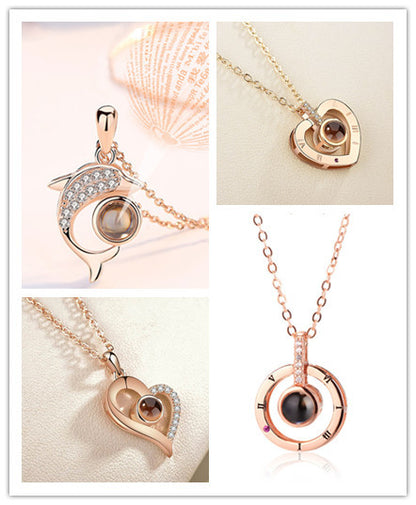 Mode 100 langues je t'aime Projection Couple pendentif rond romantique amour mémoire amoureux de mariage collier cadeaux 