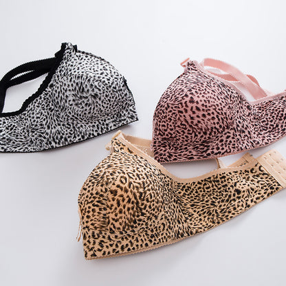 Leopard Print Underwear Women No Steel Ring Gather Bra Middle-Aged Thin Comfortable Bra