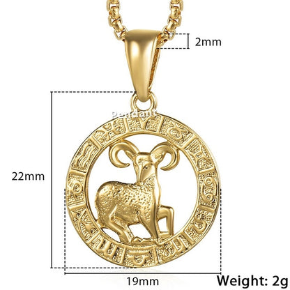 Men Female 12 Zodiac Sign Gold Pendant Necklace Jewelry New