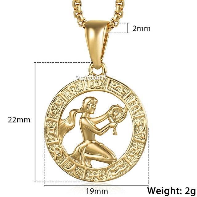 Men Female 12 Zodiac Sign Gold Pendant Necklace Jewelry New