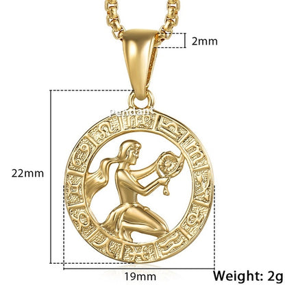 Men Female 12 Zodiac Sign Gold Pendant Necklace Jewelry New