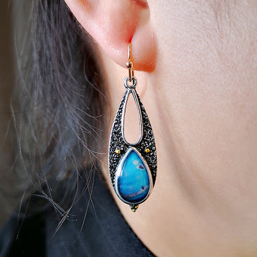 Vintage Tear Drop Blå harts örhängen för kvinnor Boho etniska Tribal handgjorda metall Dangle Lång pendel örhänge Brincos