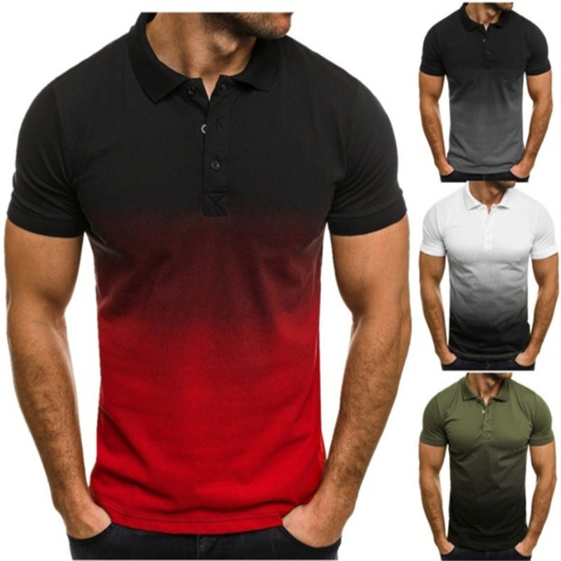 Slim-fit Gradient Print Short-sleeved Lapel Shirt Men's POLO Shirt