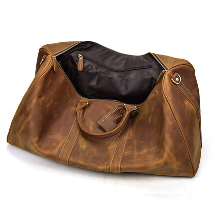 Top Layer Cowhide One-Shoulder Messenger Duffel Bag