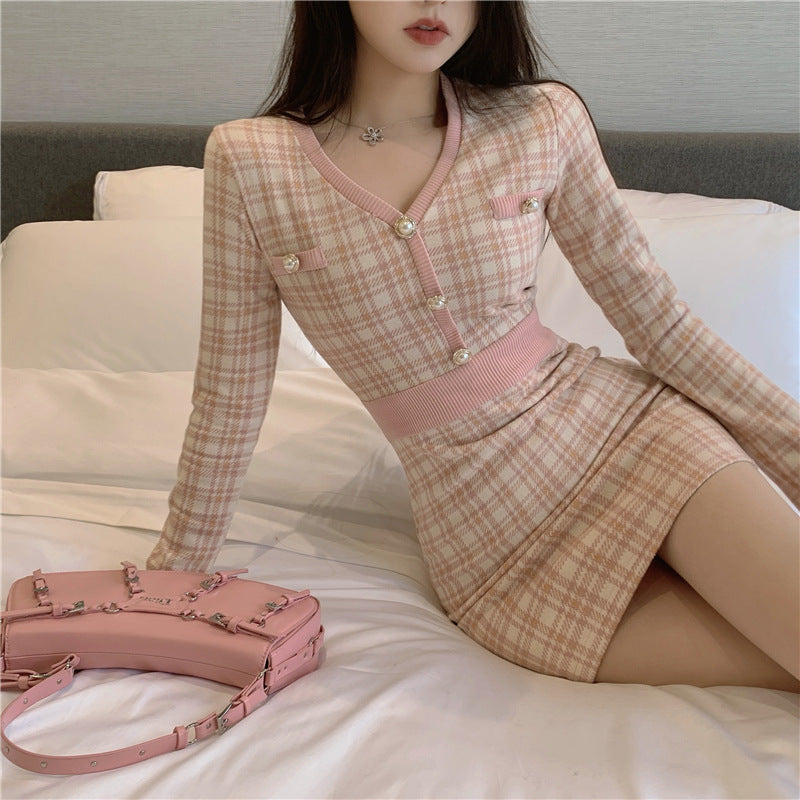 Pink Small Fragrant Wind Bottom Dress Female