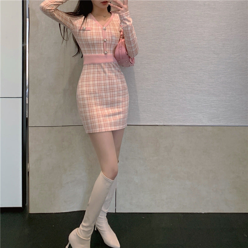 Pink Small Fragrant Wind Bottom Dress Female