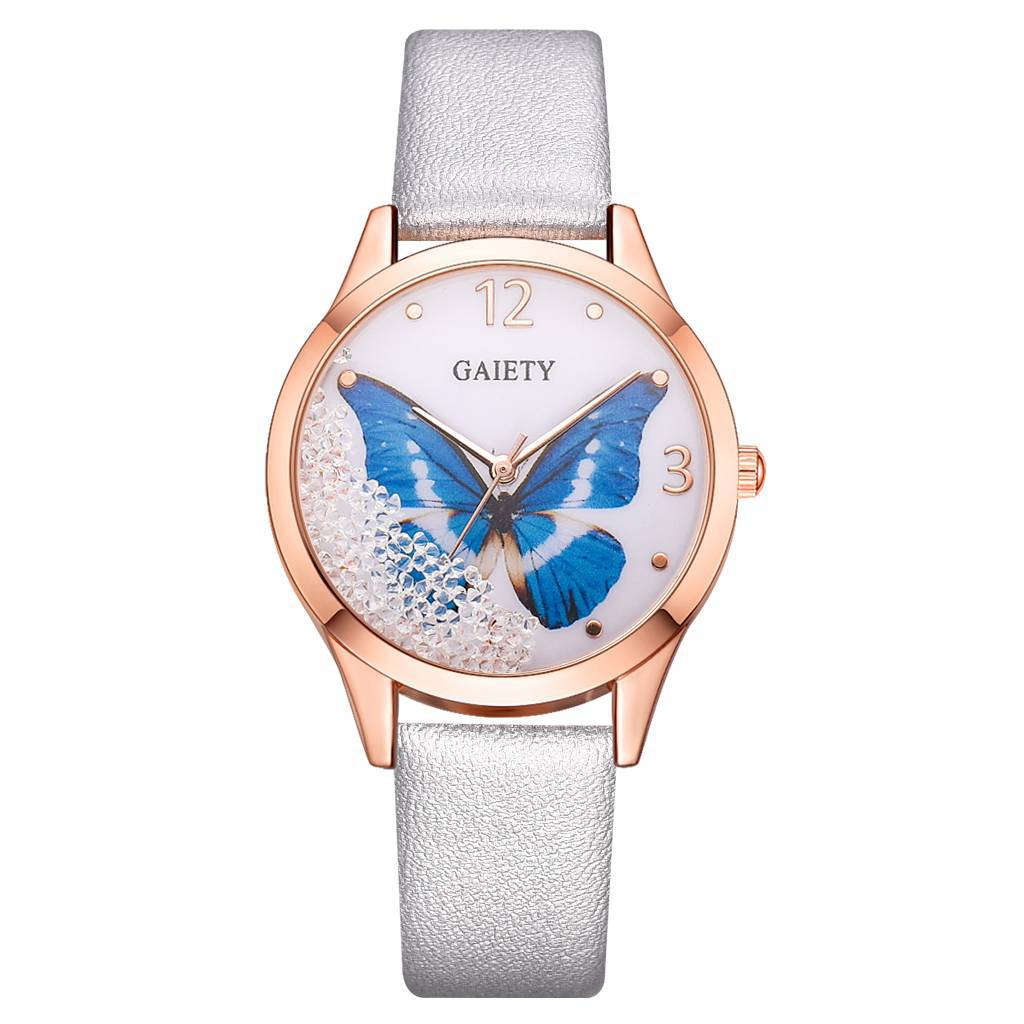 Gaiety Brand Dam Klockor Lyxiga Avtagbara Strass Butterfly Watches Dam Läderklänning Dam Armbandsur Damklocka