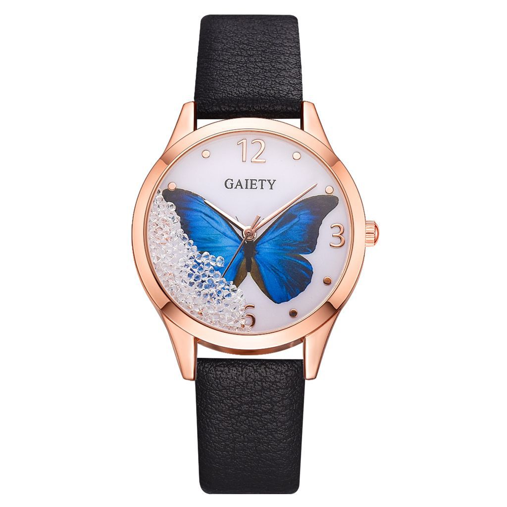 Gaiety Brand Dam Klockor Lyxiga Avtagbara Strass Butterfly Watches Dam Läderklänning Dam Armbandsur Damklocka