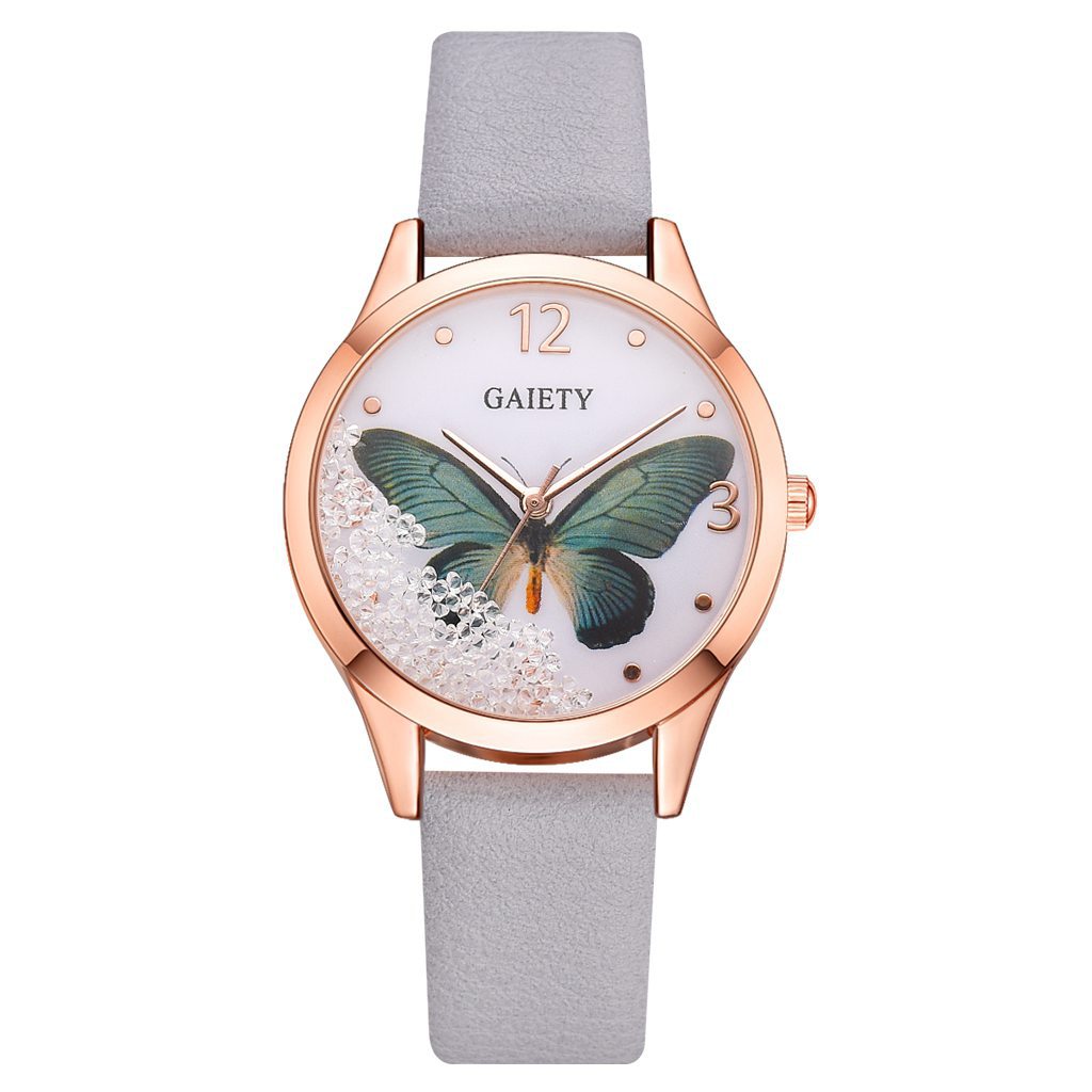 Gaiety Brand Dam Klockor Lyxiga Avtagbara Strass Butterfly Watches Dam Läderklänning Dam Armbandsur Damklocka