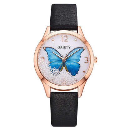 Gaiety Brand Dam Klockor Lyxiga Avtagbara Strass Butterfly Watches Dam Läderklänning Dam Armbandsur Damklocka