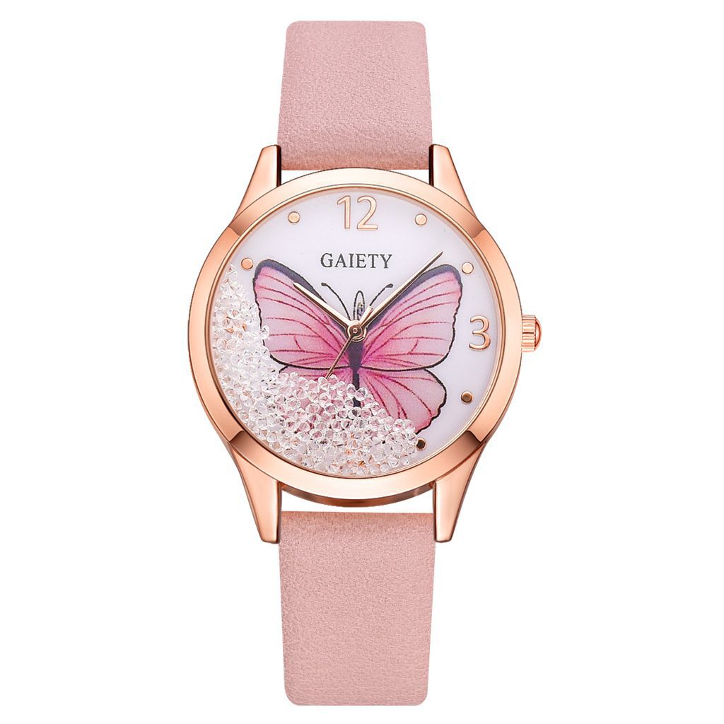 Gaiety Brand Dam Klockor Lyxiga Avtagbara Strass Butterfly Watches Dam Läderklänning Dam Armbandsur Damklocka