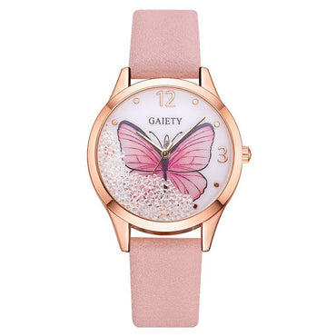 Gaiety Brand Dam Klockor Lyxiga Avtagbara Strass Butterfly Watches Dam Läderklänning Dam Armbandsur Damklocka