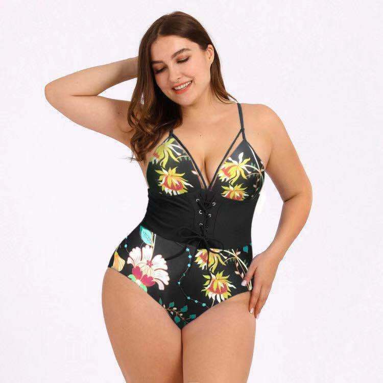 Women's Plus Size Bikini Printed Bouquet Waist