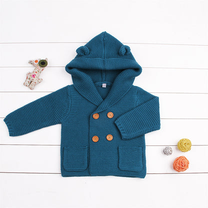 Cardigan Sweater British Boys' Hooded Solid Color Sweater Autumn Winter Coat Sweater