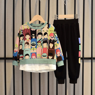 Boys' Autumn Collection - Korean Casual Cartoon Two-Piece Suit