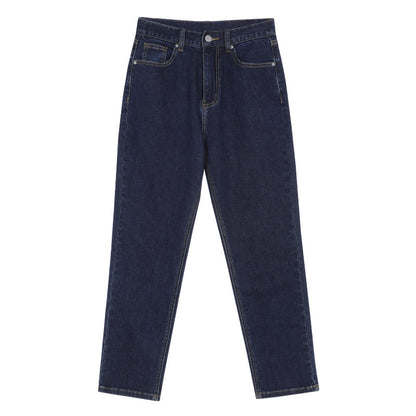 Blekt tvättad hög midja Slim Straight Capris Jeans