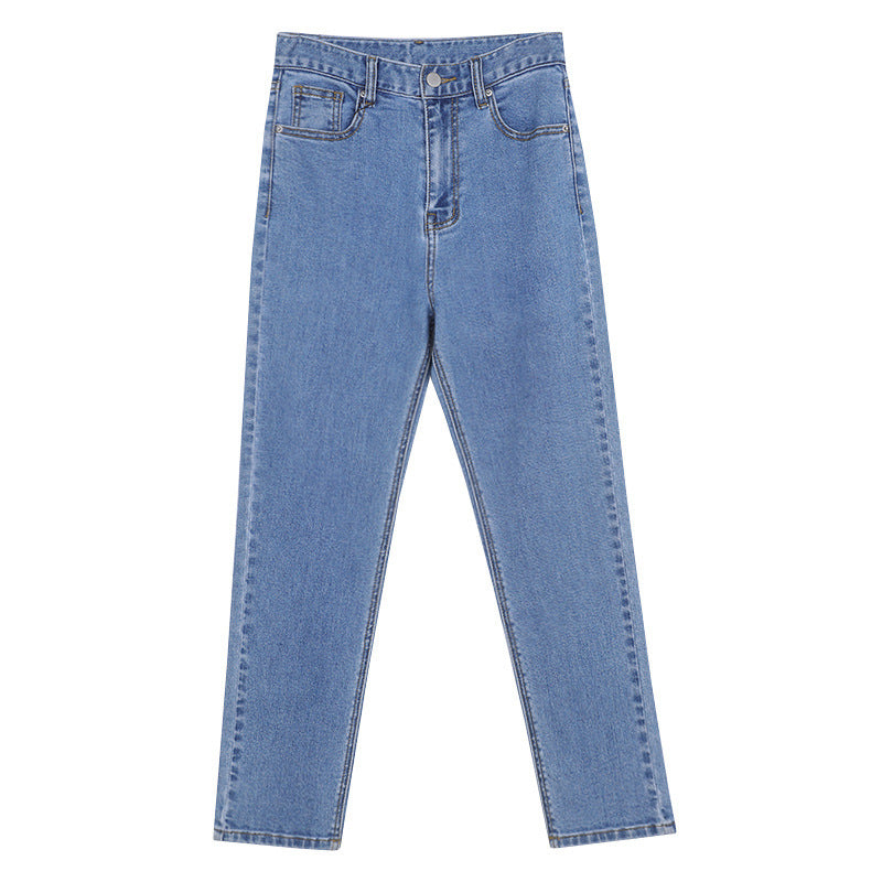 Blekt tvättad hög midja Slim Straight Capris Jeans