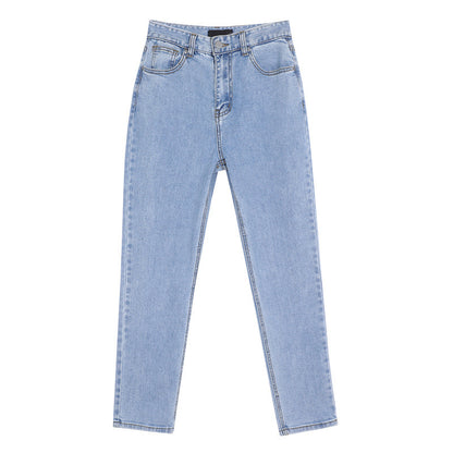 Blekt tvättad hög midja Slim Straight Capris Jeans