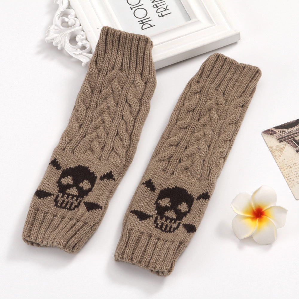 Warm Twisted Skull Knit Short Gloves With Wool