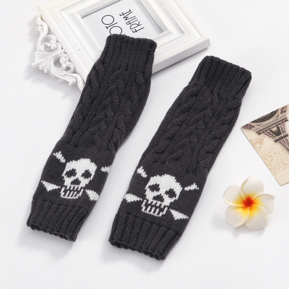 Warm Twisted Skull Knit Short Gloves With Wool