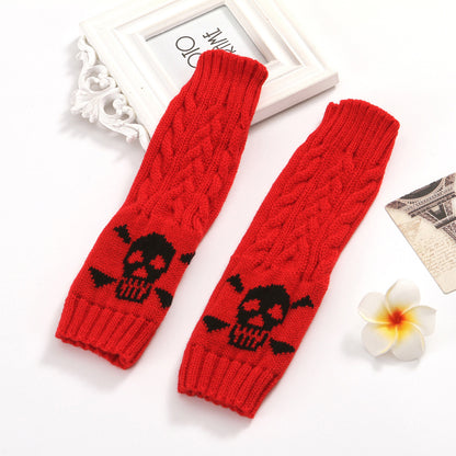 Warm Twisted Skull Knit Short Gloves With Wool