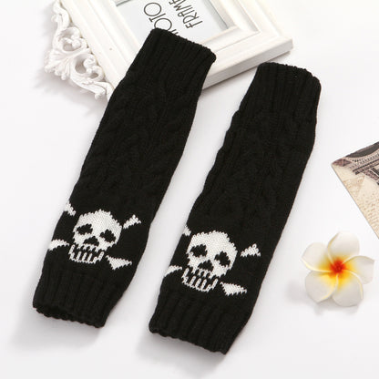 Warm Twisted Skull Knit Short Gloves With Wool