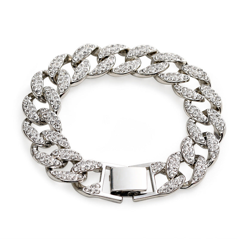 Kubanskt tjockt länkkedjearmband punk lyxiga kristallarmband för kvinnor och män smycken guldfärgade strassarmband bling nytt