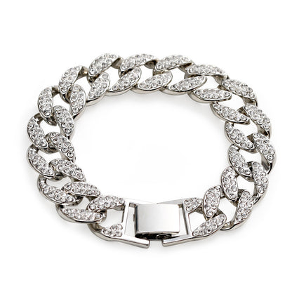 Kubanskt tjockt länkkedjearmband punk lyxiga kristallarmband för kvinnor och män smycken guldfärgade strassarmband bling nytt