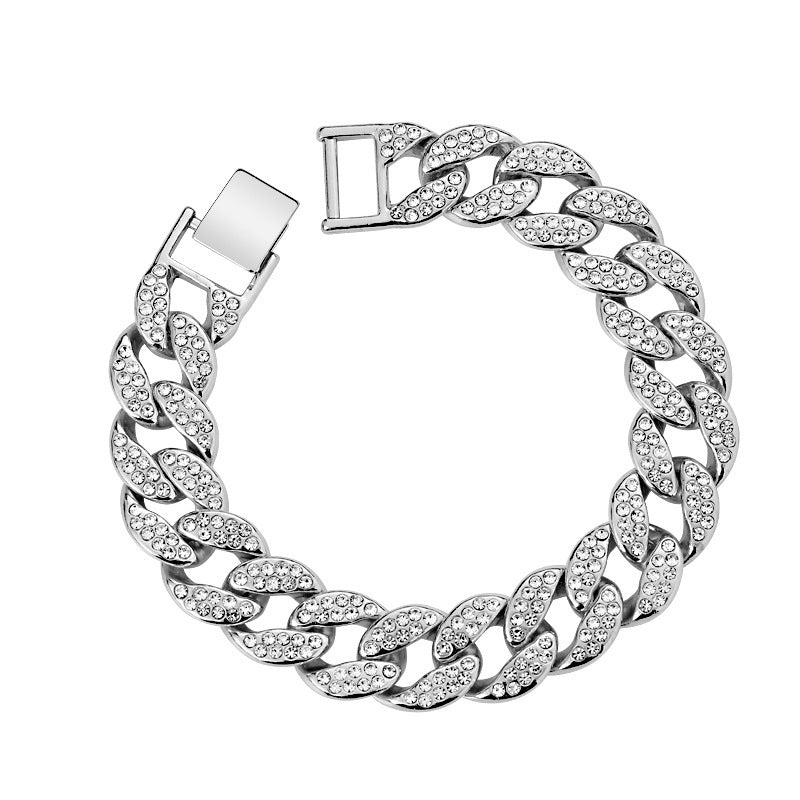 Kubanskt tjockt länkkedjearmband punk lyxiga kristallarmband för kvinnor och män smycken guldfärgade strassarmband bling nytt