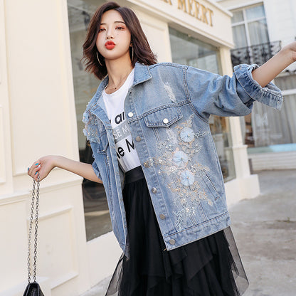 Ripped Denim Short Jacket Kvinnor Loose Jacka