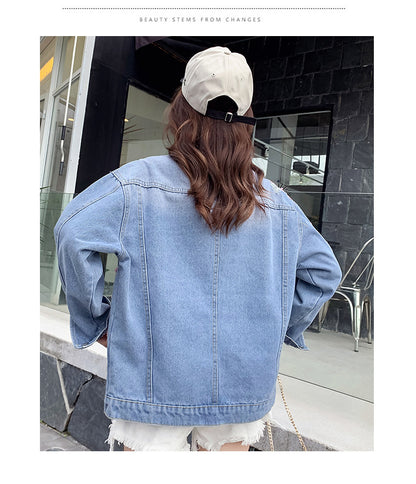 Ripped Denim Short Jacket Kvinnor Loose Jacka