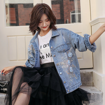 Ripped Denim Short Jacket Kvinnor Loose Jacka