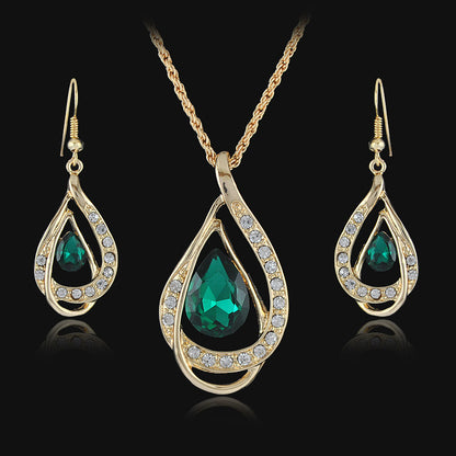 Double Drop Crystal Set Necklace Earrings