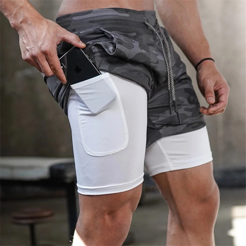 Running Shorts Men 2 In 1 Double-deck Quick Dry GYM Sport Shorts Fitness Jogging Workout Shorts Men Sports Short Pants