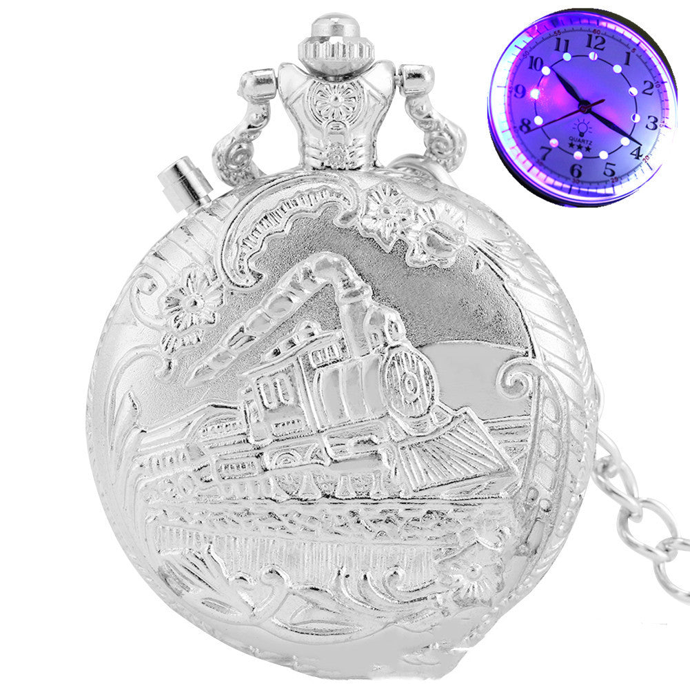 Retro Pocket Watch Locomotive LED Light Literal Creative Quartz Pocket Watch