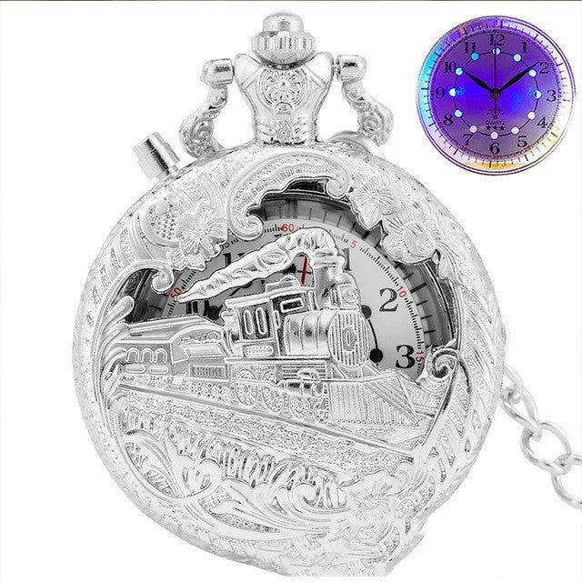 Montre de poche rétro Locomotive lumière LED montre de poche à Quartz créative littérale