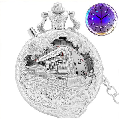 Retro Pocket Watch Locomotive LED Light Literal Creative Quartz Pocket Watch