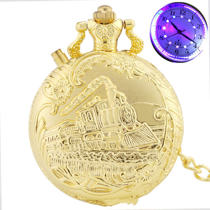 Retro Pocket Watch Locomotive LED Light Literal Creative Quartz Pocket Watch