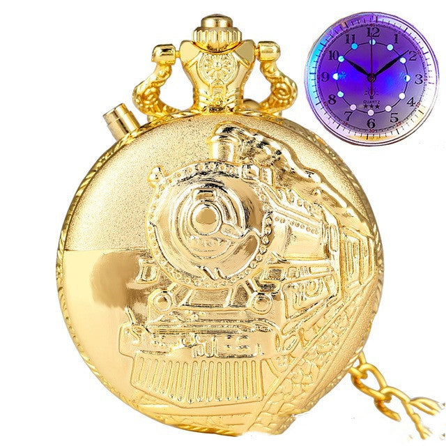 Retro Pocket Watch Locomotive LED Light Literal Creative Quartz Pocket Watch