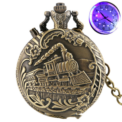 Retro Pocket Watch Locomotive LED Light Literal Creative Quartz Pocket Watch