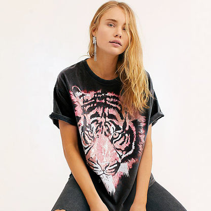 New Style Pure Cotton Black Printing Fashion Casual T-Shirt